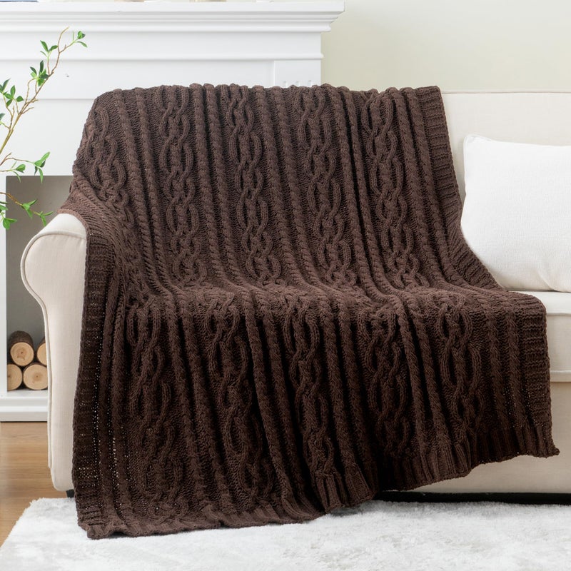 Battilo Dark Brown Throw Blanket for Couch, 51"x67" Soft Chenille Knit Throw Blanket for Home Decor, Soft Cozy Blanket, Decorative Chocolate Brown Blanket for Bed, Living Room - Image 2
